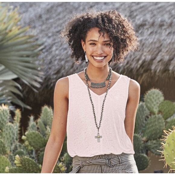 Sundance Tops - Sundance Mabel Linen Pink Tank Top Large